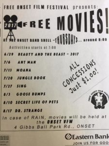 Free Thursday Outdoor Movies 2017 in Onset MA