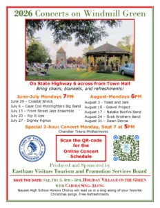 Free Monday Night Summer Concerts on Windmill Green in Eastham MA 2026